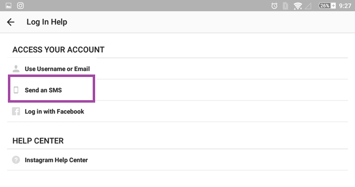 استفاده از پیامک برای حل مشکل فراموش کردن پسورد اینستاگرام - بازیابی پسورد اینستاگرام