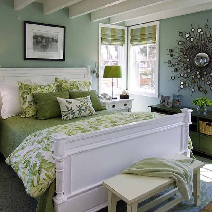 دکوراسیون اتاق خواب کوچک - سفید و سبز