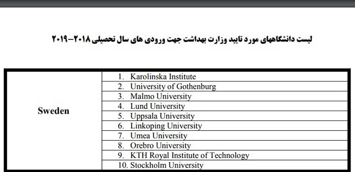 تحصیل پزشکی در سوئد - دانشگاه‌های مورد تایید وزارت بهداشت