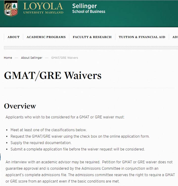 شرایط معافیت دانشگاه LOYOLA برای آزمون GRE
