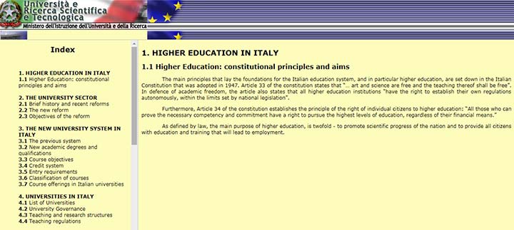 وب‌سایت وزارت آموزش عالی ایتالیا - تحصیل در ایتالیا