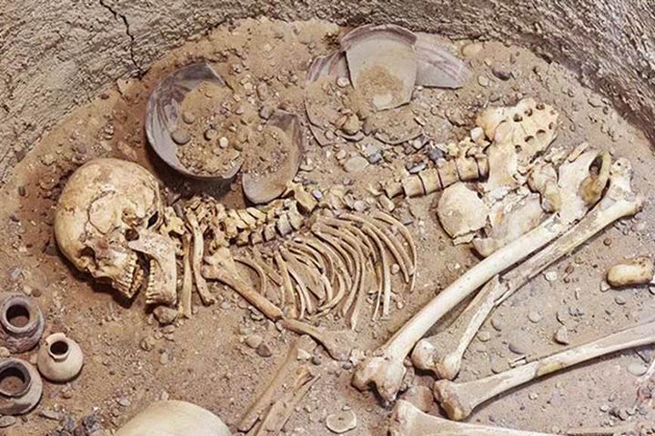 Human skeleton burned in the city