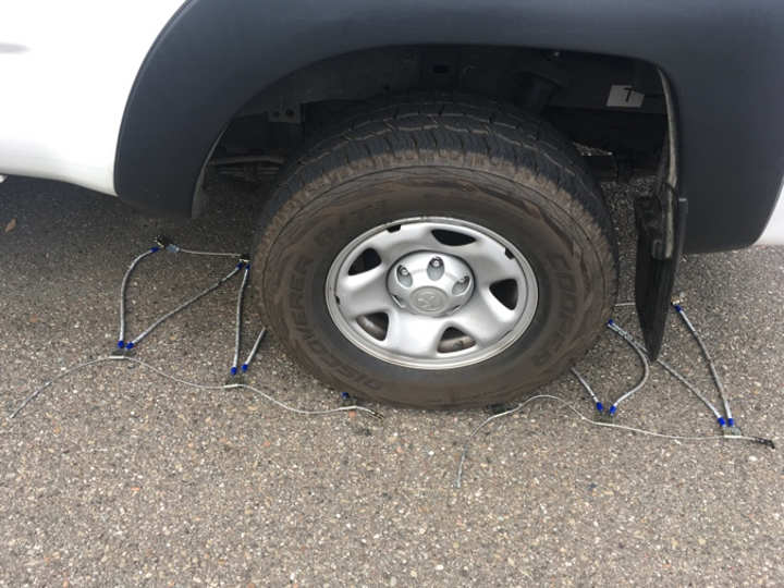 Putting wheel chains on the ground - how to fasten wheel chains