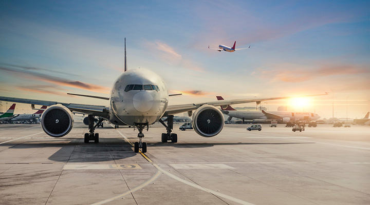 Aircraft on the runway - Safe travel requires safety precautions in air travel