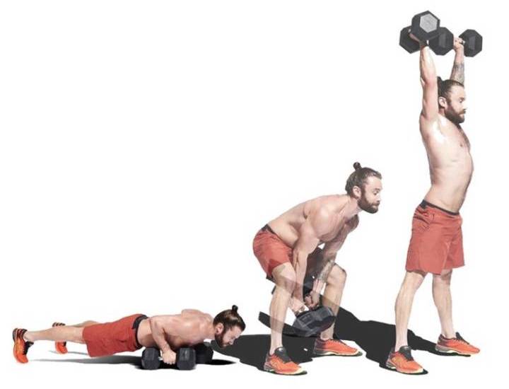 ورزش با دمبل؛ ۲۷ تمرین ورزشی برای تقویت عضلات با دمبل 21 حرکت Devil press، ورزش با دمبل