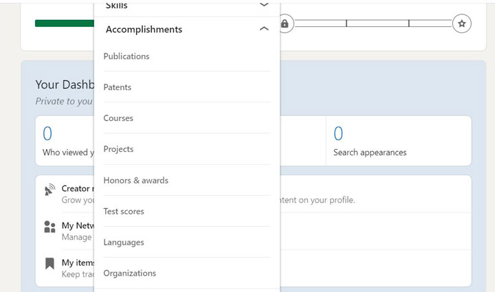 Add new sections to the LinkedIn user page