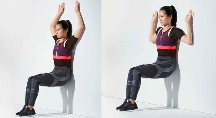 ورزش با دیوار؛ ۱۶ حرکت ورزشی برای خانه یا محل کار 3 ورزش با دیوار - اسکوات با دیوار فرشته برفی