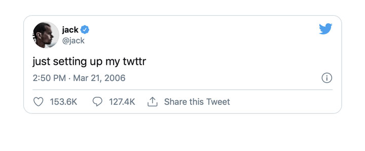 نخستین توئیت جک دورسی در توئیتر در قالب nft