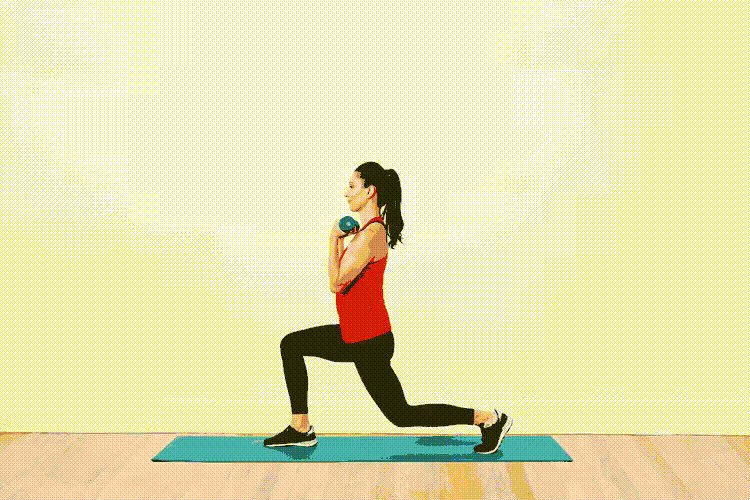 لانج به جلو با جلوبازو (Forward lunge bicep curl)