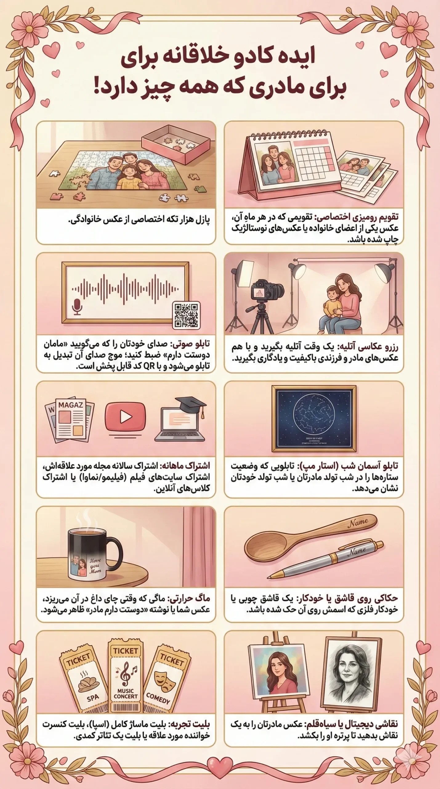 اینفوگرافیک ایده کادو خلاقانه برای روز مادر