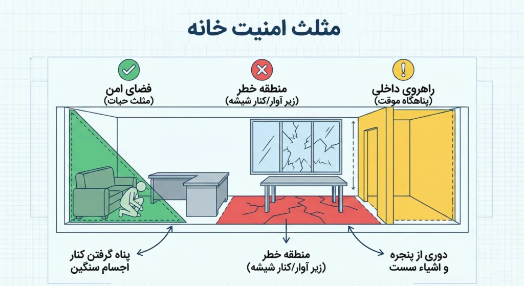 جاهای امن خانه در موقع زلزله یا هر نوع حادثه شبیه آن